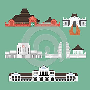 The flat design of the Landmarks of Cirebon City, Java, Indonesia