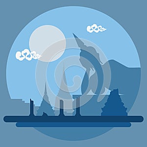 Flat design landscape of Thailand temple