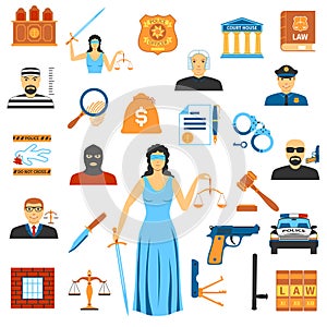 Flat Design Law And Justice Icons