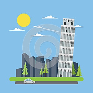 Flat design leaning tower of Pisa