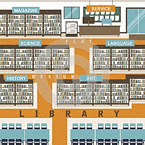 Flat design library scene