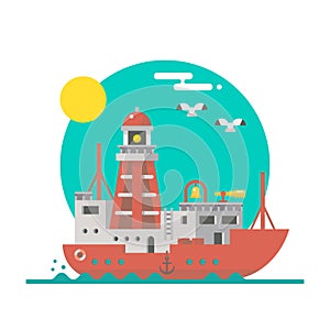 Flat design of lightship sailing