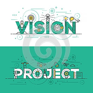 Flat design line concept banner- Vision and Project