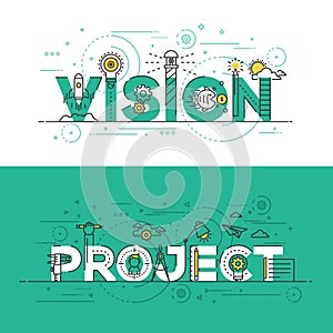 Flat design line concept banner- Vision and Project