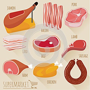 Flat design meat icons