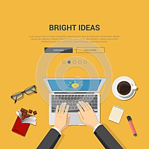 Flat design mockup template for bright ideas workplace topview