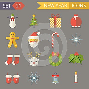 Flat Design New Year Symbols Christmas Accessories