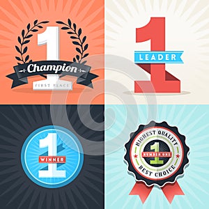 Flat Design Number One Winner ribbons and badges