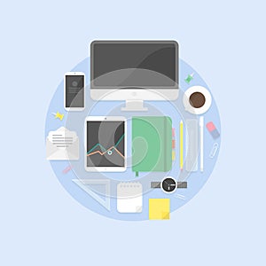 Flat design objects, productive office workplace