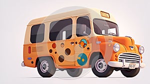 flat design of one retro vintage bus, onÃÂ§a pintada colorful shades, AI Generative photo