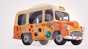 flat design of one retro vintage bus, onÃ§a pintada colorful shades, AI Generative