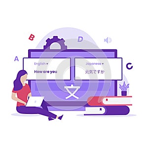 Flat design of online translator concept