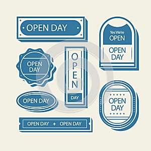 Flat design open day badges Vector illustration