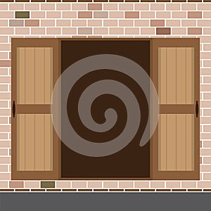 Flat Design Open Wooden Double Door