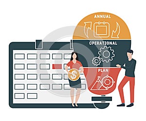 Flat design with people. AOP - Annual Operational Plan  acronym.