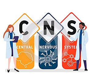 Flat design with people. CNS - Central Nervous System acronym, medical concept.