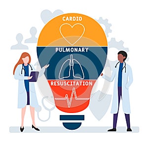 Flat design with people. CPR  - Cardiopulmonary Resuscitation  acronym, medical concept.