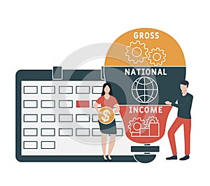 Flat design with people. GNI - Gross National Income. acronym business concept.