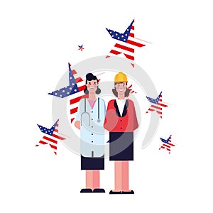 flat design people happy labor day photo