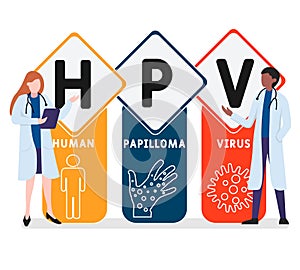 Flat design with people. HPV - Human Papilloma Virus acronym, medical concept.