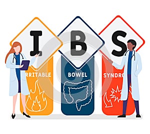 Flat design with people. IBS - Irritable Bowel Syndrome acronym, medical concept.