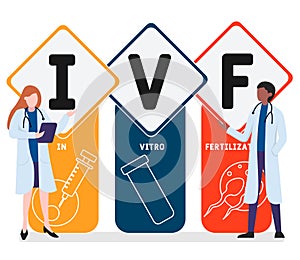Flat design with people. IVF - In Vitro Fertilization  acronym, medical concept.
