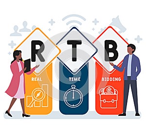 Flat design with people. RTB - Real Time Bidding acronym.