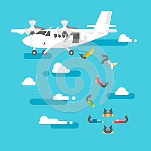 Flat design people skydiving