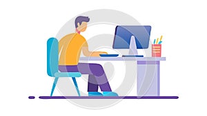 Flat Design Person Working on Computer for Productivity, vector design Generative AI
