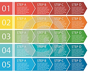 Flat design. Process arrows boxes. Four steps.