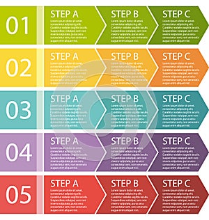 Flat design. Process arrows boxes set.