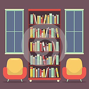 Flat Design Reading Seats and Bookcase