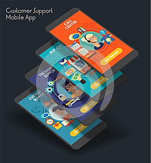 Flat design responsive UI mobile app with 3d mockups