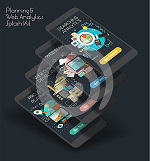 Flat design responsive UI mobile app with 3d mockups