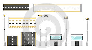 Flat Design Road and Traffic Infrastructure Elements Set