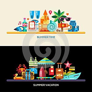 Flat design seaside travel vacation banners set