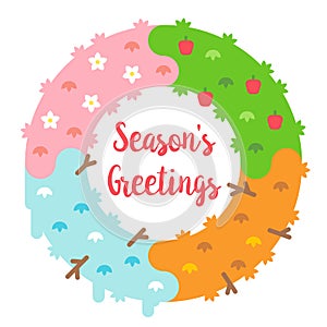 Flat design season`s greetings card with wreath