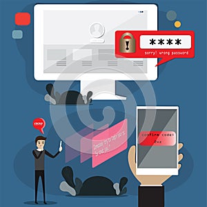 Flat design of security network concept,Cybersecurity alert when somebody try to log in you computer,vector illustration
