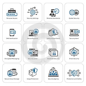 Flat Design Security and Protection Icons Set.