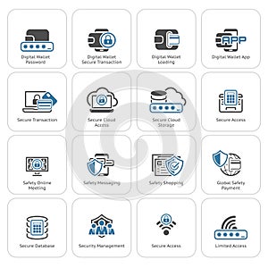Flat Design Security and Protection Icons Set.