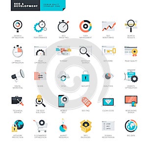 Flat design SEO and website development icons for graphic and web designers
