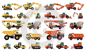 Flat design set of construction machinery