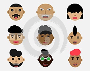Face expressions on different characters Flat Design