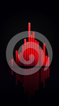 Flat design simple bar chart with dramatically decreasing red bars on black background, emphasizing fall