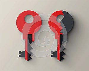 Flat design: single key icon broken in half, red & grey, symbolizing lost opportunity or security