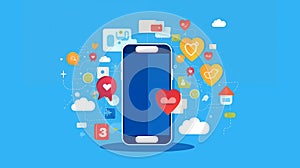 Flat design smartphone wallet mobile application digital marketing social Visualization concepts. Business planning Generative AI