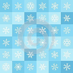 Flat design snowflakes and squares winter seamless pattern.