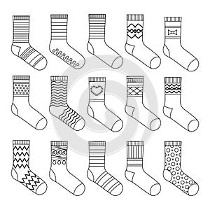 Flat design socks set vector coloring book illustration