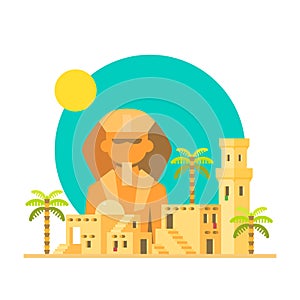 Flat design of Sphinx Giza with village