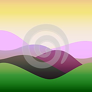 Flat design spring colors waves or hills on landscape